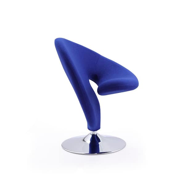 Curl Modern Blue and Polished Chrome Wool Blend Upholstered Swivel Accent Occasional Chair