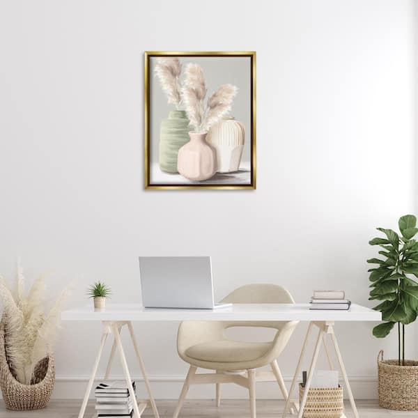 Soft Pampas Vases by House Fenway Gold Floater Frame Nature Graphic Art Print 31 in. x 25 in.