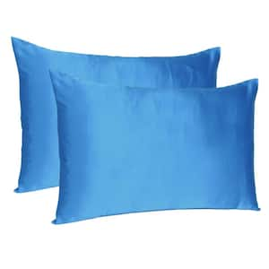 Amelia Bright Blue Solid Color Satin Queen Pillowcases (Set of 2)