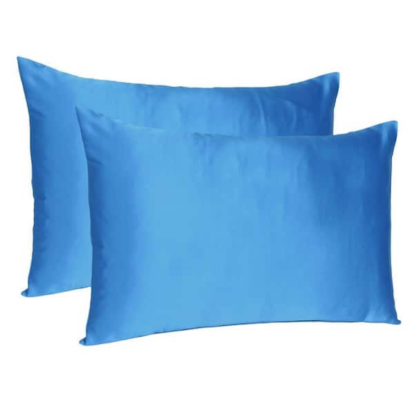 HomeRoots Amelia Bright Blue Solid Color Satin Queen Pillowcases (Set of 2)