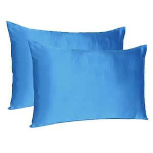 Amelia Bright Blue Blue Solid Color Satin Standard Pillowcases (Set of 2)