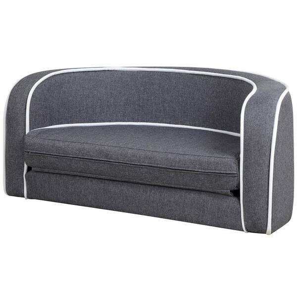 FORCLOVER Medium 30 in. Gray Linen Dog Bed Pet Sofa with Gray Cushion