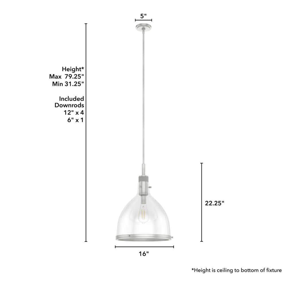 Van Nuys Brushed Nickel 16" Glass Bell Pendant Light