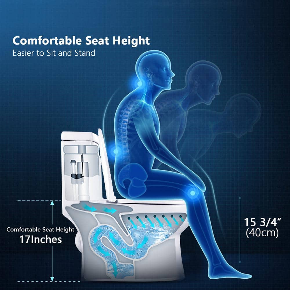 White Ceramic Dual Flush Elongated One-Piece Toilet