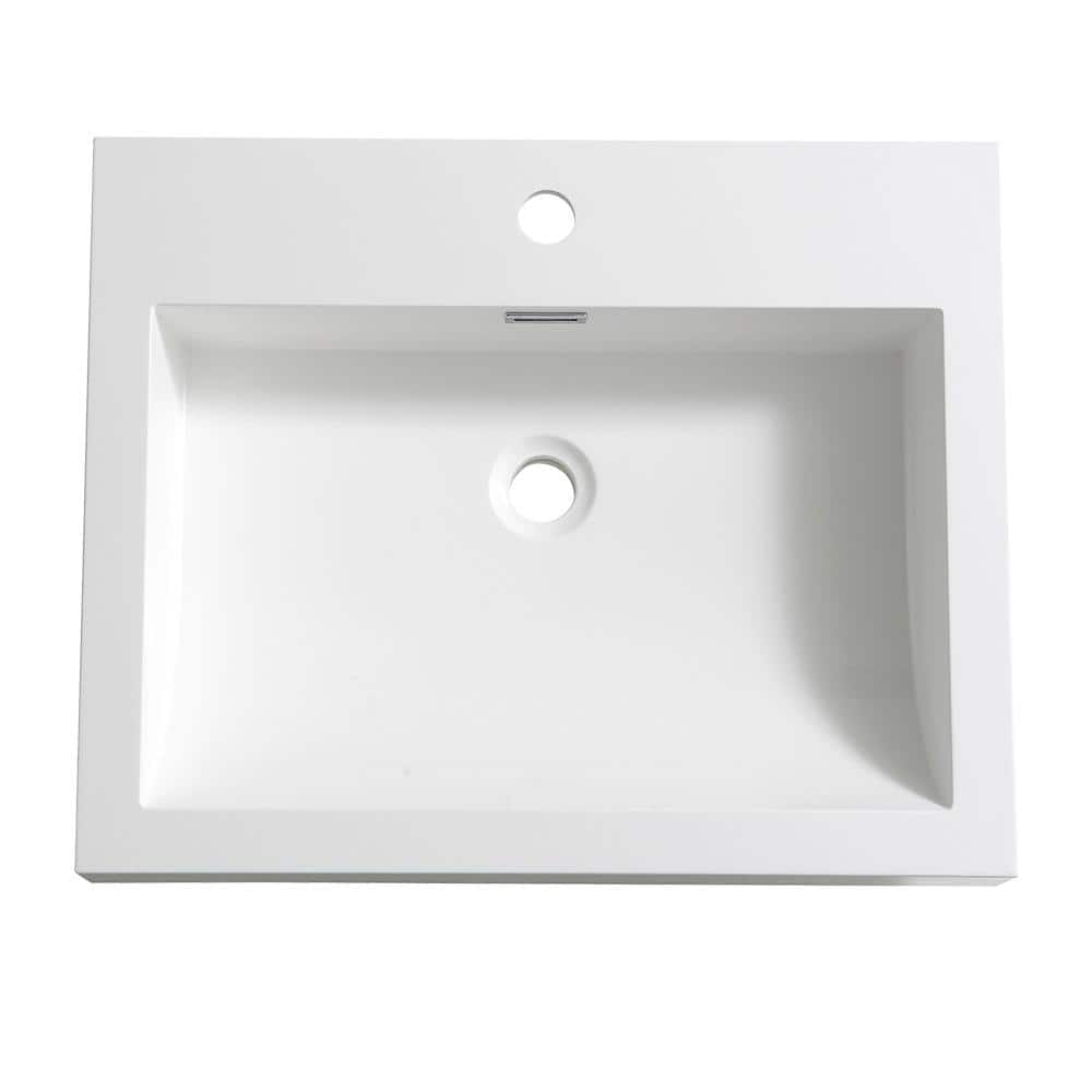 Nano 24'' White Acrylic Rectangular Bathroom Sink with Overflow
