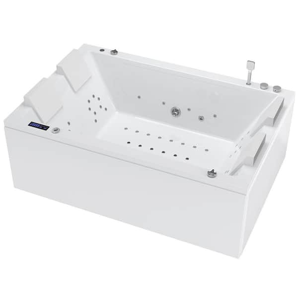 71 in. x 47 in. Freestanding Whirlpool and Air Combination Bathtub SPA Tub with Center Drain-Ozone Filtration in White