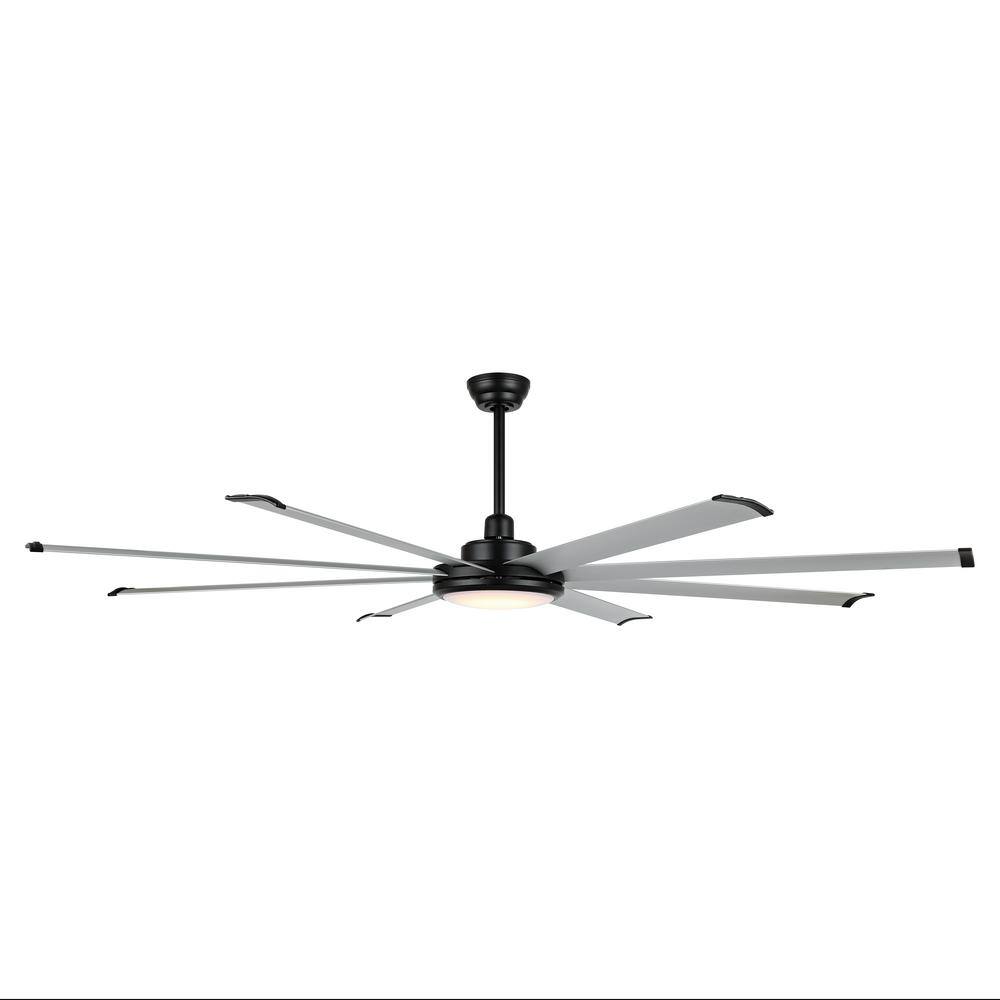 80-inch Black and Silver Aluminum Ceiling Fan with Integrated LED Light and Remote