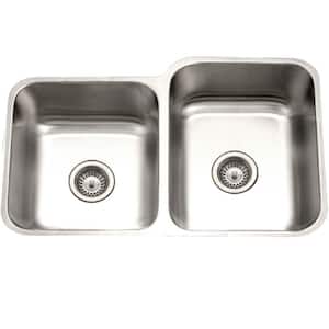 Eston Series Undermount Stainless Steel 31 in. 40/60 Double Bowl Kitchen Sink in Satin