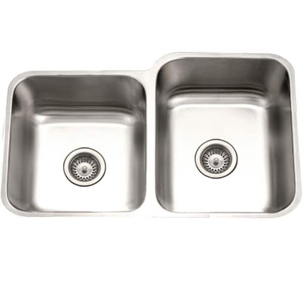 HOUZER Eston Series Undermount Stainless Steel 31 in. 40/60 Double Bowl Kitchen Sink in Satin