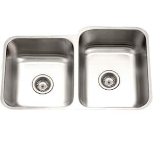 Houzer Eston 31 in. Stainless Steel Undermount 60/40 Double Small Left Bowl Kitchen Sink - STE-2300SL-1