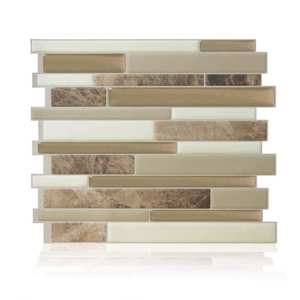 smart tiles Milano Sasso 11.55 in. W x 9.65 in. H Brown and Beige Peel and Stick Self-Adhesive Decorative Mosaic Wall TileBacksplash