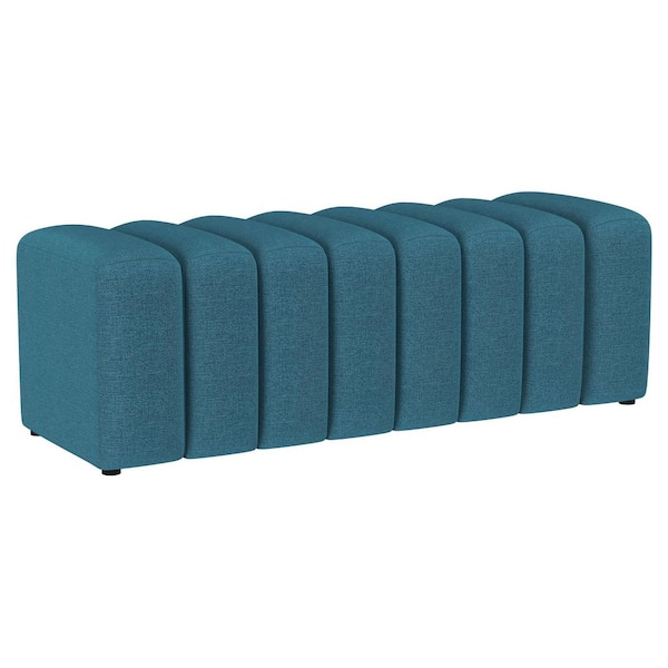 Summer Peacock Blue 54.25 in. Bedroom Bench Backless with Tufted Design and Fabric Upholstered