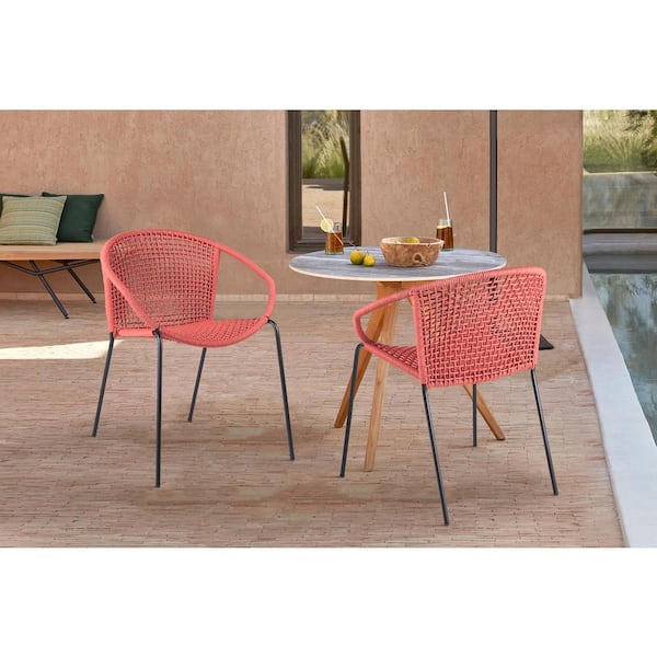 Armen Living Snack Stackable Steel Indoor Outdoor Dining Chair with Brick Red Rope (Set of 2)