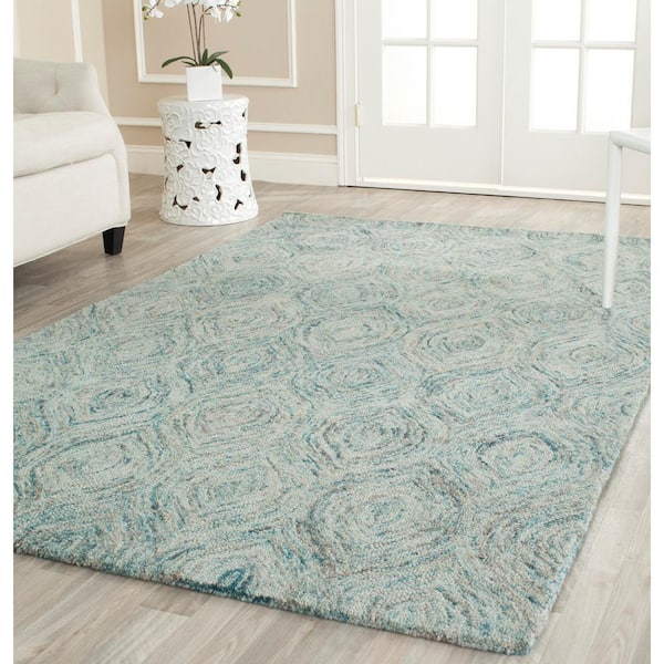 Ikat Ivory/Sea Blue 8 ft. x 10 ft. Geometric Area Rug