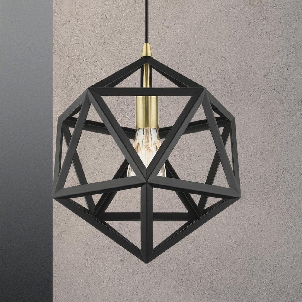 Geometric Textured Black and Brass 1-Light Pendant