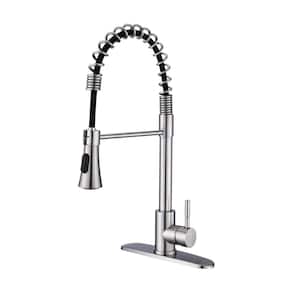 PLATO Single Handle Pull Down Sprayer Kitchen Faucet Deckplate Included with High-Arc in Brushed Nickel