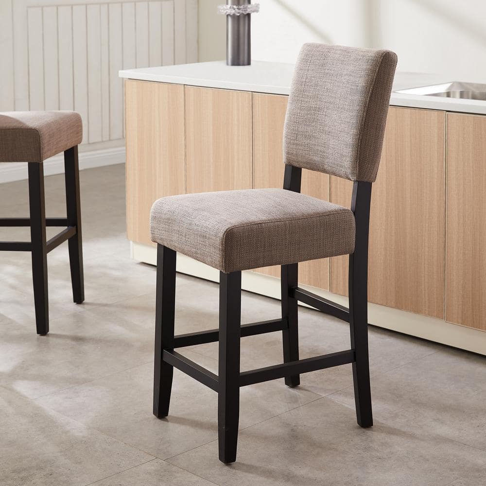 Black and Gray Upholstered Counter Height Stools with Wood Base, Set of 2