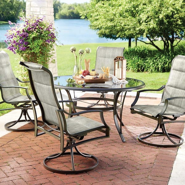 Hampton Bay Statesville 5-Piece Padded Sling Patio Dining Set with 53 in. Glass Top