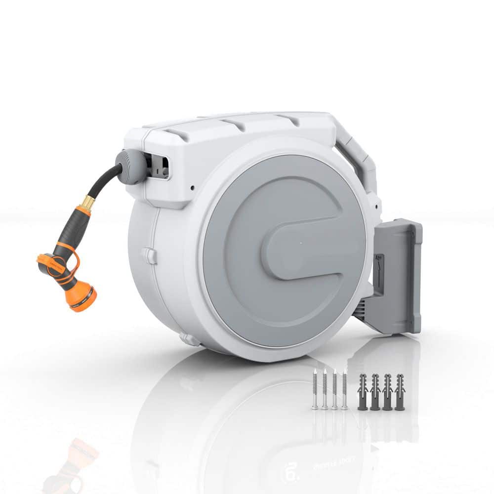 Any Length Lock Heavy Duty Hose Reel Wall Mount Light Grey 180° Swivel 9 Pattern Nozzle High Flow 5/8 90 ft. price history on PriceWatchPro