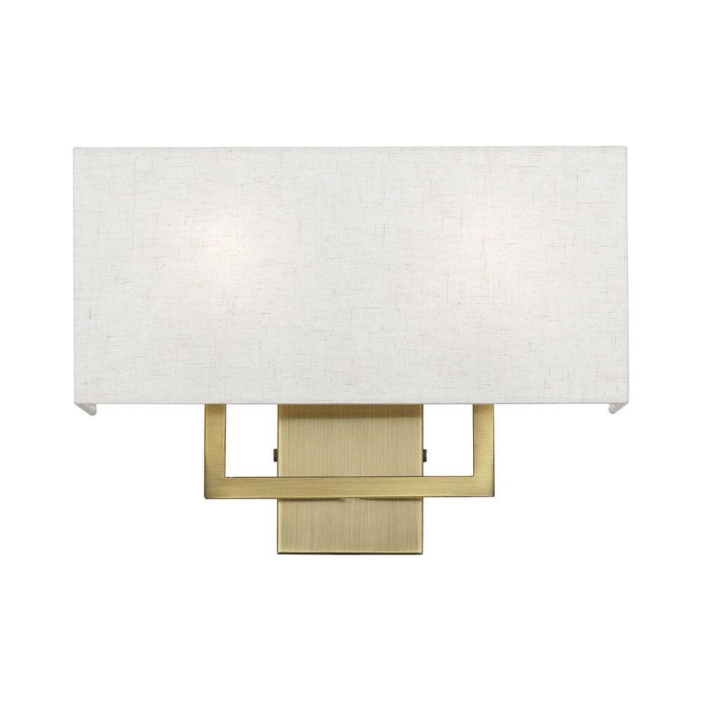 Pierson Antique Brass 2-Light Dimmable Wall Sconce with Oatmeal Shade