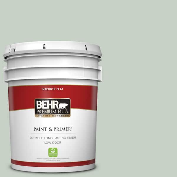 BEHR PREMIUM PLUS 5 gal. #N400-2 Frosted Sage Flat Low Odor Interior Paint & Primer
