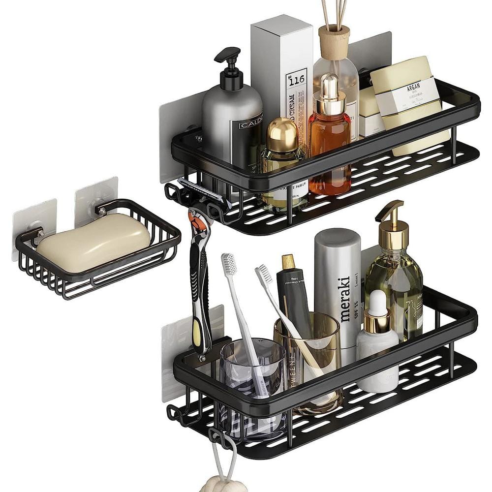 5.2 in. W x 2 in. H x 11.8 in. D Aluminum Rectangular Shower Shelf in Black