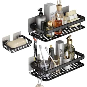 5.2 in. W x 2 in. H x 11.8 in. D Aluminum Rectangular Shower Shelf in Black with A Soap Holder Shelf and Hooks