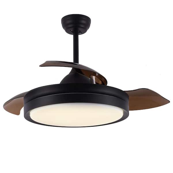 Oaks Aura Sheffield 36 in. LED Indoor Black 3-Speed Classic Invisible Retractable Ceiling Fan with Light,Remote Control