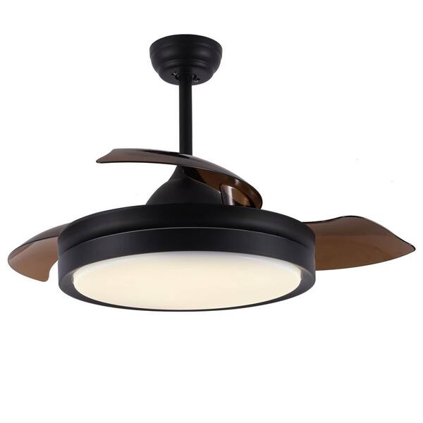 Oaks Aura Wellington 42 in. LED Indoor Black Invisible Retractable Blades Ceiling Fan with Light,Remote Control