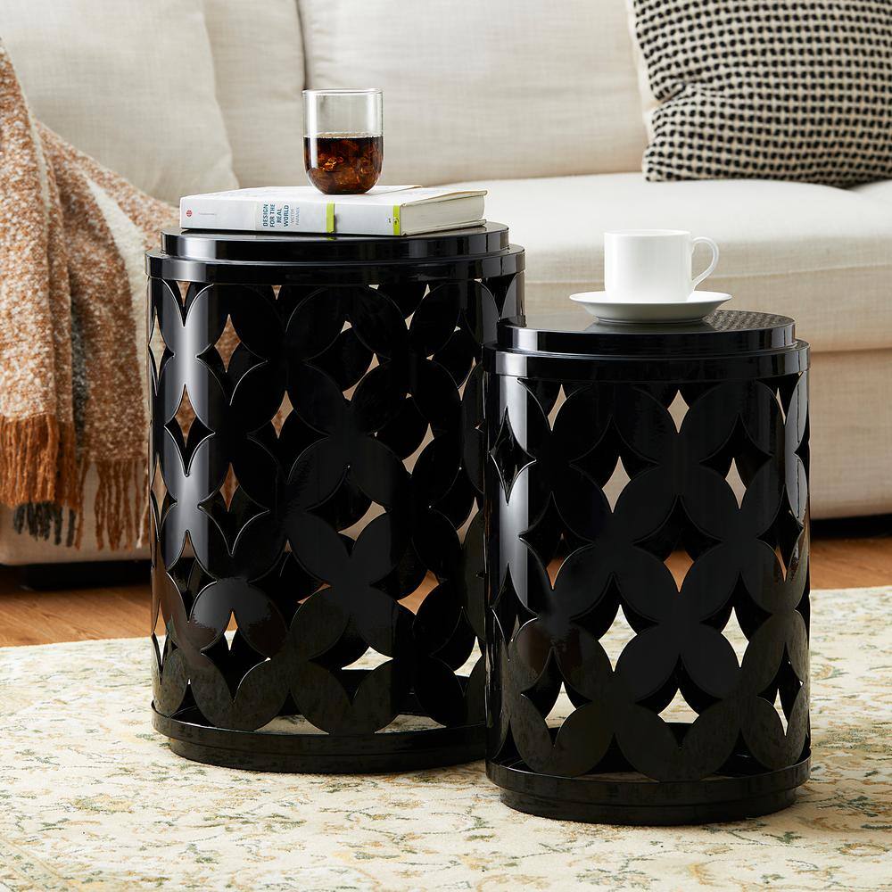 Glitzhome Set of 2 Modern Black Heavy Duty Metal Frame Side Table or