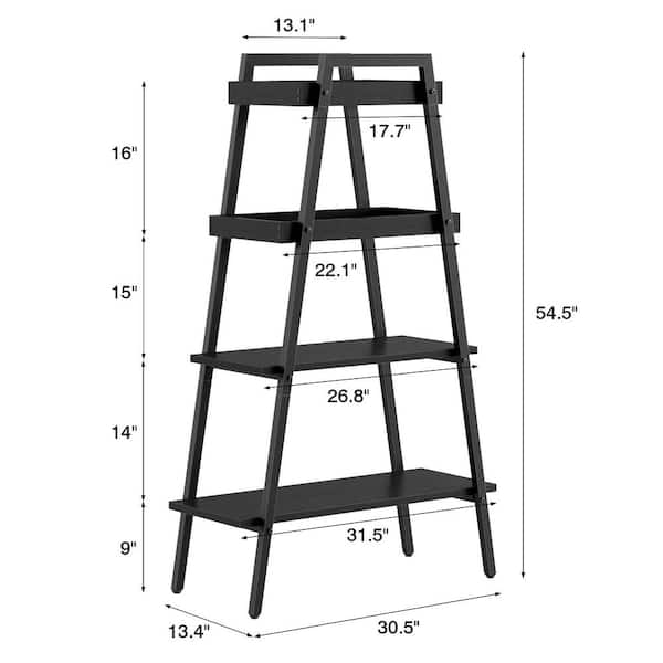 4-Tier Ladder Bookshelf, 54.5 In. Metal Accent Storage Shelf for Home Office and Living Room, Black Accent Cabinet