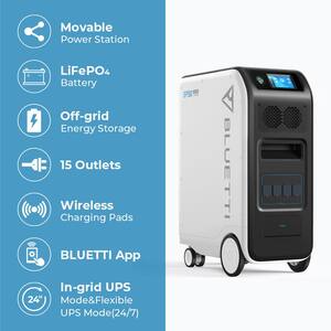 2000W Continuous/4800W Push Button Start LiFePO4 UPS Battery Backup Peak Output Power Station White, 1200W MPPT Solar