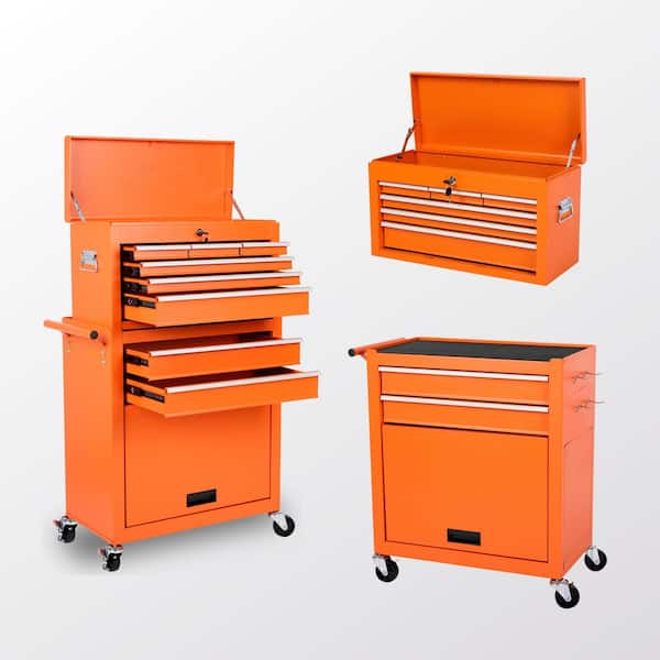 Boyel Living 8-Drawer Orange Rolling Tool Storage Cabinet Lockable