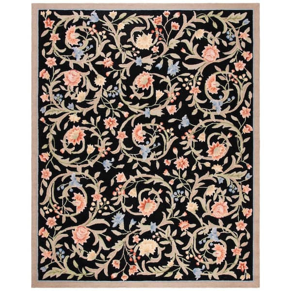 SAFAVIEH Chelsea Black 9 ft. x 12 ft. Solid Floral Border Area Rug