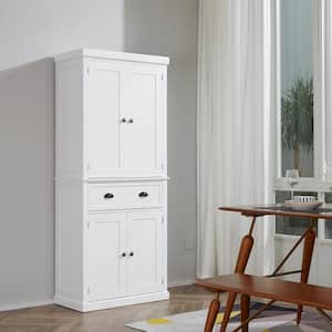 White Kitchen Pantry, Tall Storage Cabinet, Freestanding Cupboard with-Drawer, Doors and Adjustable Shelves