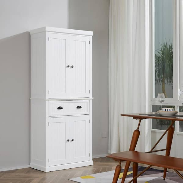 White Kitchen Pantry, Tall Storage Cabinet, Freestanding Cupboard with ...