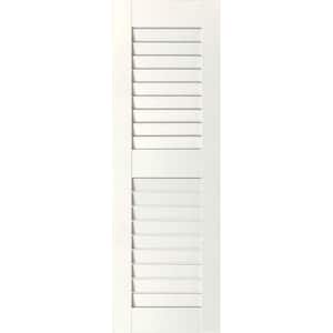 12 in. x 58 in. Exterior Real Wood Pine Louvered Shutters Pair White