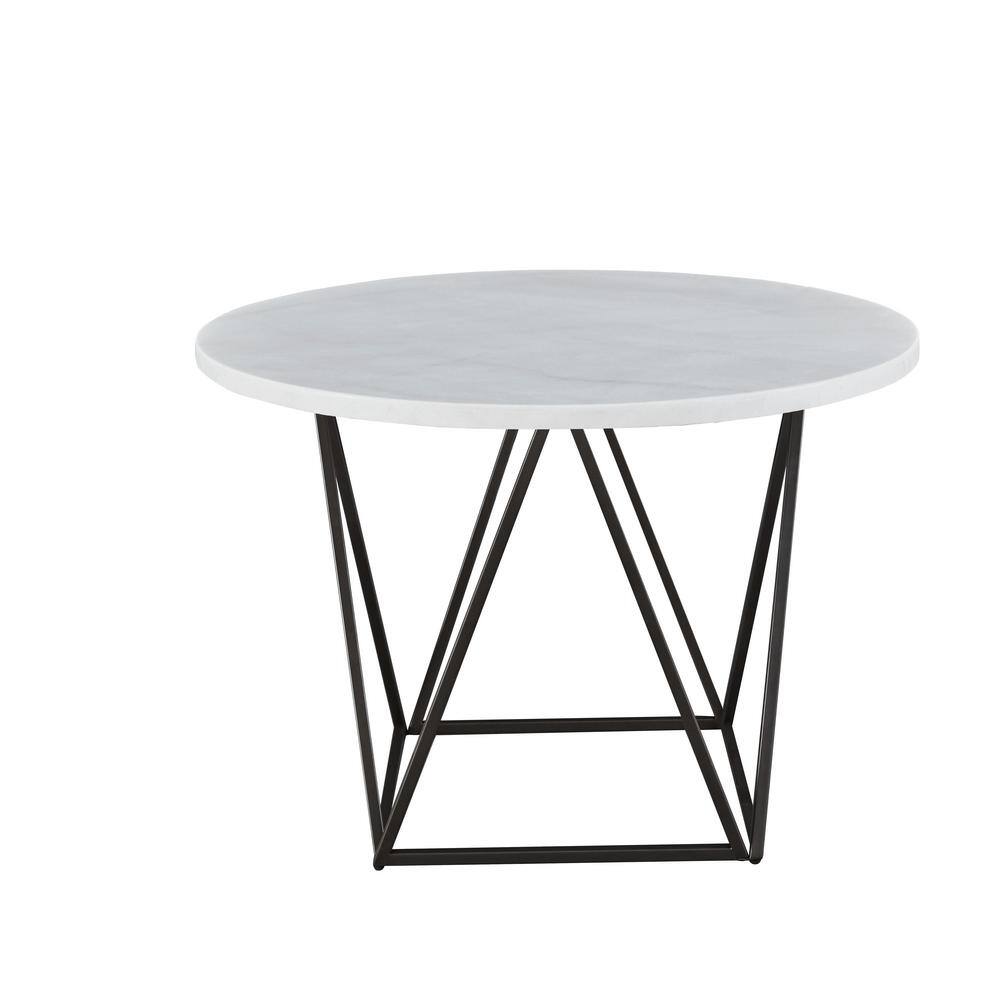Ramona 5-Piece White Marble Top Dining Set with Faux Leather Chairs