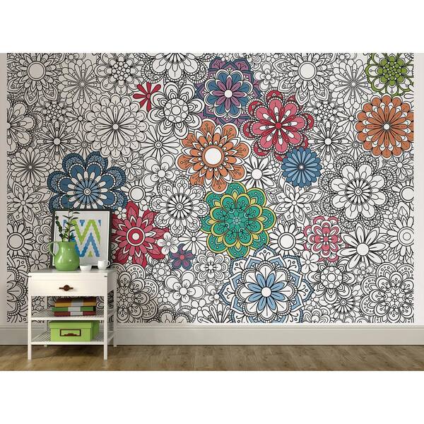 Brewster 72 in. x 108 in. Marigold Floral Coloring Wall Mural