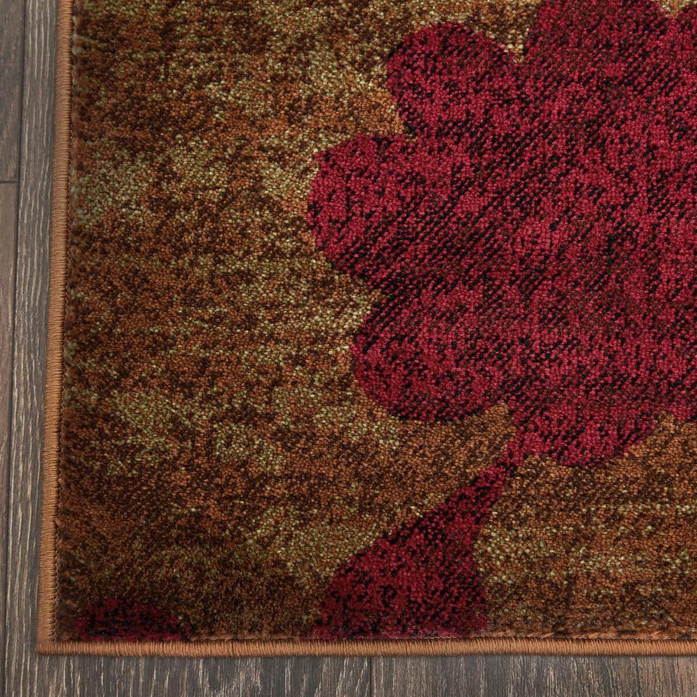 Amelia Red and Brown Floral Synthetic Area Rug