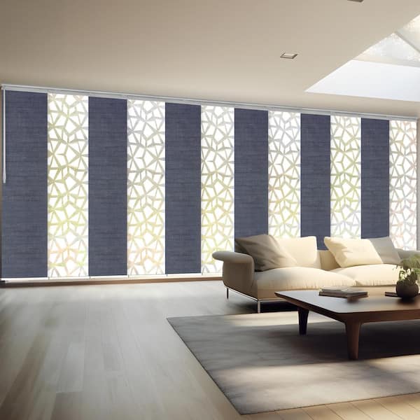 EMOH Blue Glacier 140 in. - 260 in. W x 94 in. L Adjustable 12-Panel White Double Rail Panel Track with 23.5 in. Slates