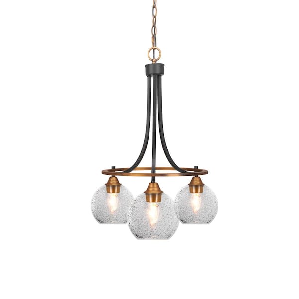 Unbranded Madison 3-Light Matte Black and Brass Round Chandelier with 5.75 in. Smoke Bubble Glass Shades, No bulbs included