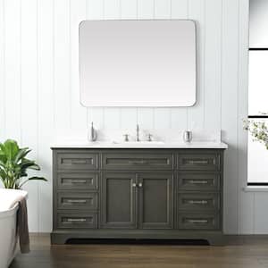 Thompson 60 in. W x 22 in. D Bath Vanity in Silver Gray with Engineered Stone Vanity in Carrara White with White Sink