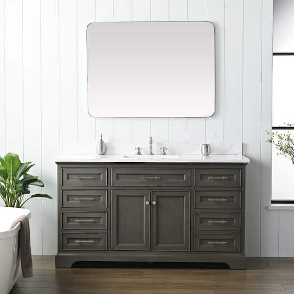 SUDIO Thompson 60 in. W x 22 in. D Bath Vanity in Silver Gray with Engineered Stone Vanity in Carrara White with White Sink