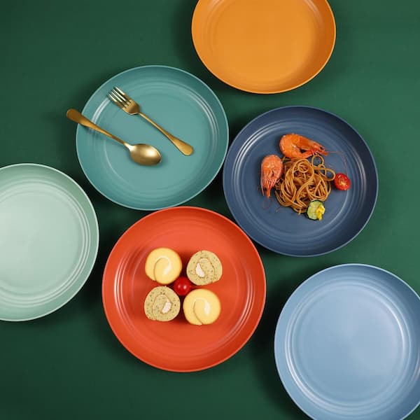 Wudkey 12-Piece Unbreakable Wheat Straw Dinner Plates Set, 6-Dark