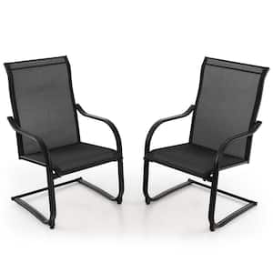 Black Frame C-Spring Motion Metal Outdoor Dining Chair Set in Black (Set of 2)