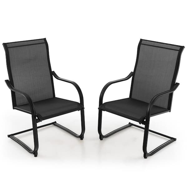 WELLFOR Black Frame C-Spring Motion Metal Outdoor Dining Chair Set in Black (Set of 2)