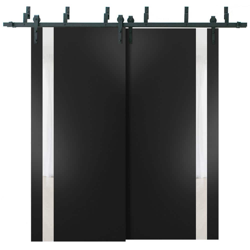 36 in. x 84 in. 2 Panel Frosted Glass Black Matte Solid Wood Sliding Barn Door with Hardware Kit price history on PriceWatchPro