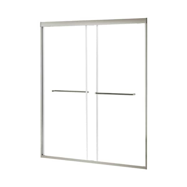 56 in. to 60 in. W x 70 in. H Sliding Framed Shower Door in Brushed Nickel Finish with Clear Glass