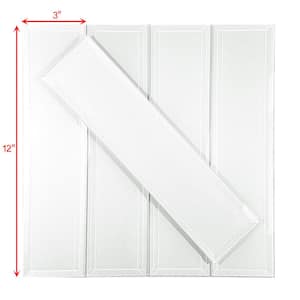 Frosted Elegance Glossy White Beveled Subway 3 in. x 12 in. Glass Peel and Stick Decorative Tile (10.5 sq. ft./Case)